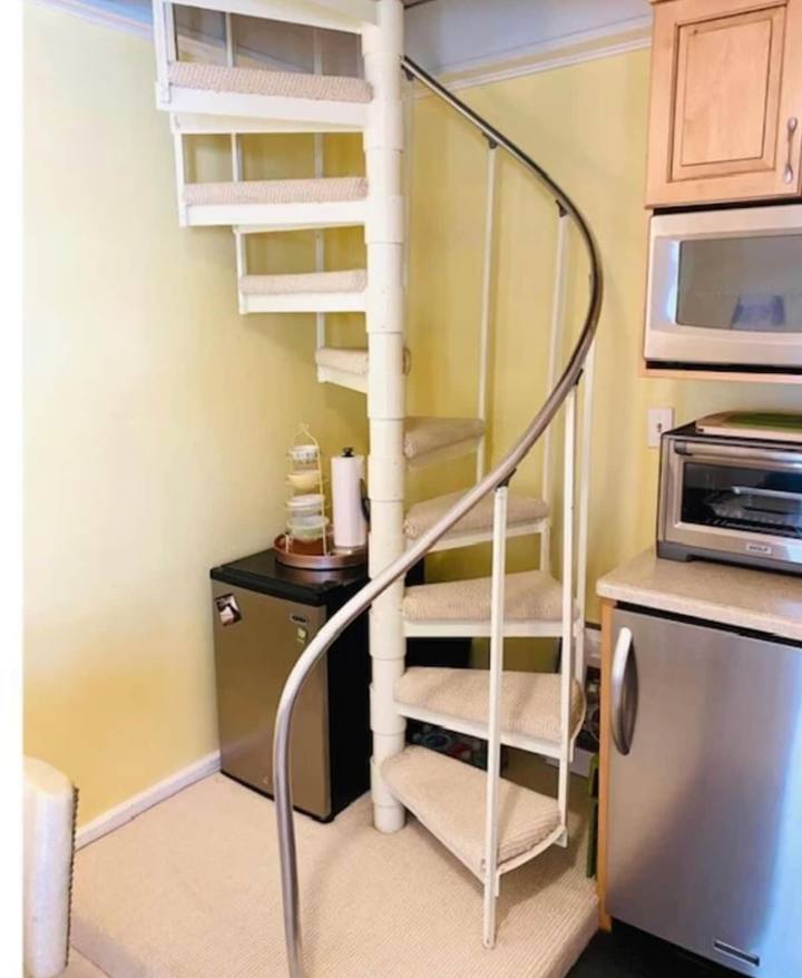 Spiral staircase connecting levels